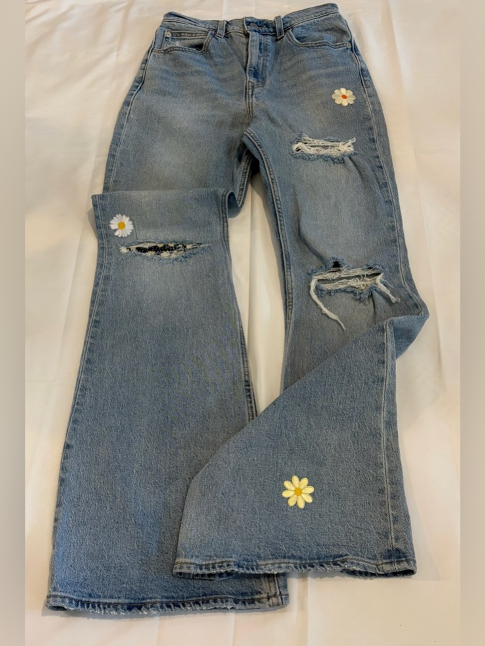 LEVIS 70s 🌼 High Flare Jeans W~26x32 Daisy Distressed Custom Boho Festival